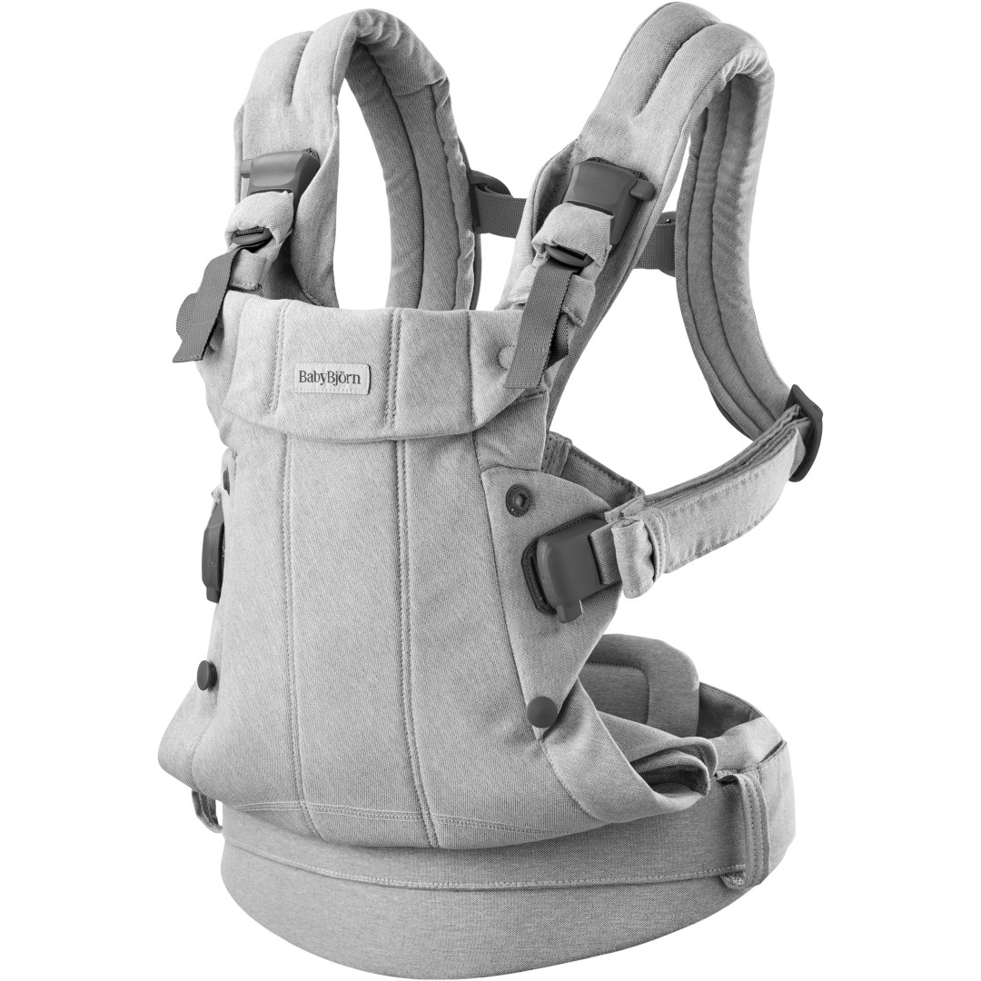 Marsupiu anatomic BabyBjorn cu multiple pozitii de purtare colectia Harmony, tesatura melange, Light Grey