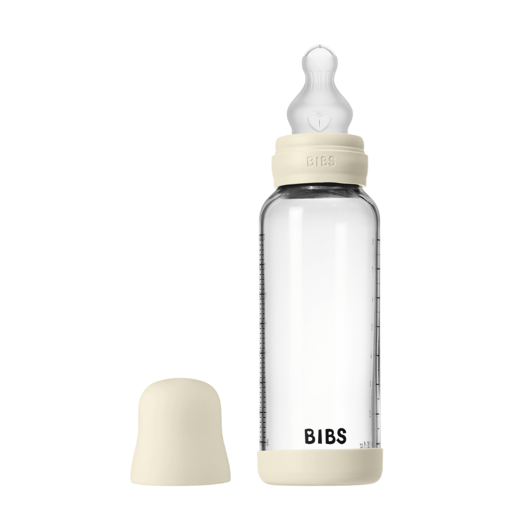 Set complet biberonBIBS din sticla anticolici cu tetina din silicon, flux mediu, 240 ml, Ivory