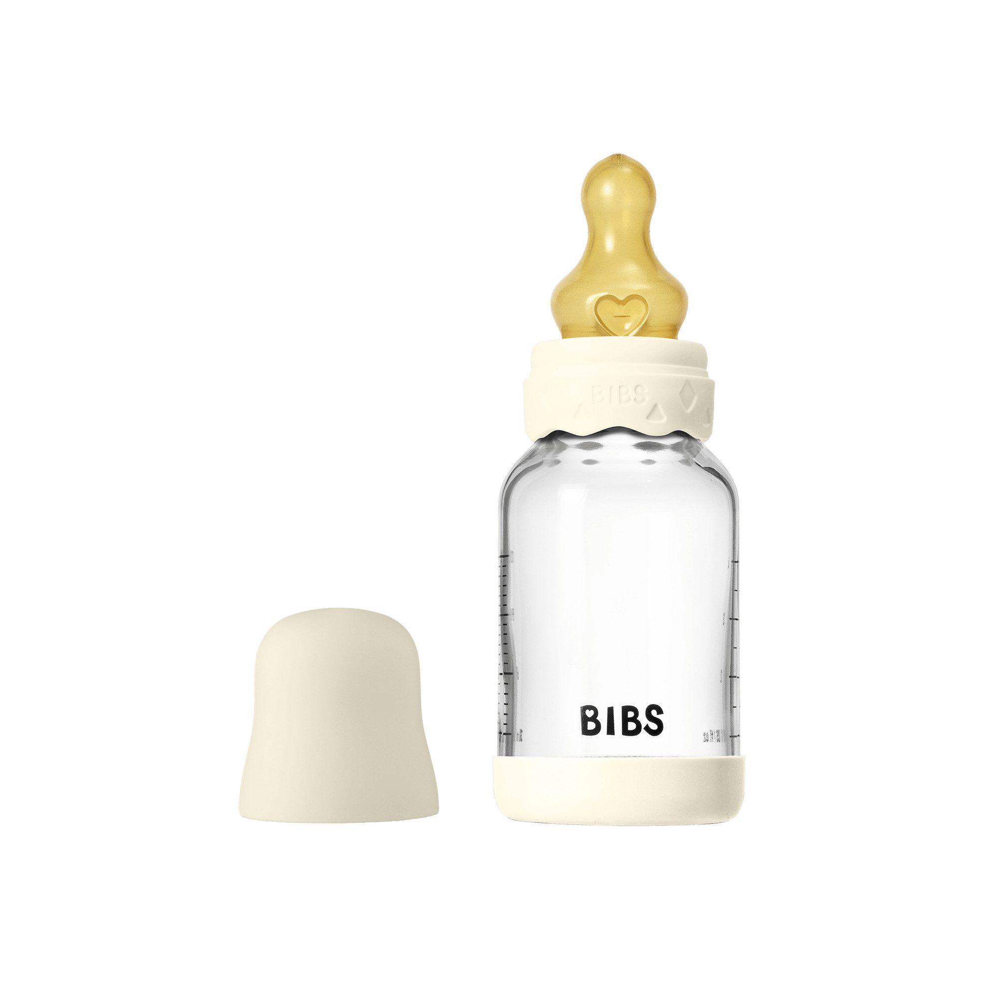 Set complet biberon BIBS Boheme din sticla anticolici cu tetina din latex, flux lent, 120 ml, Ivory