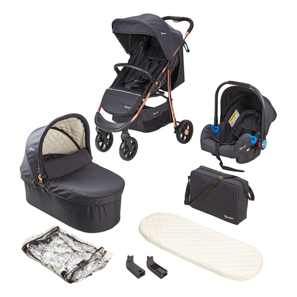 Carucior pentru copii BabyGo 3 in 1 Style, Black-Rose