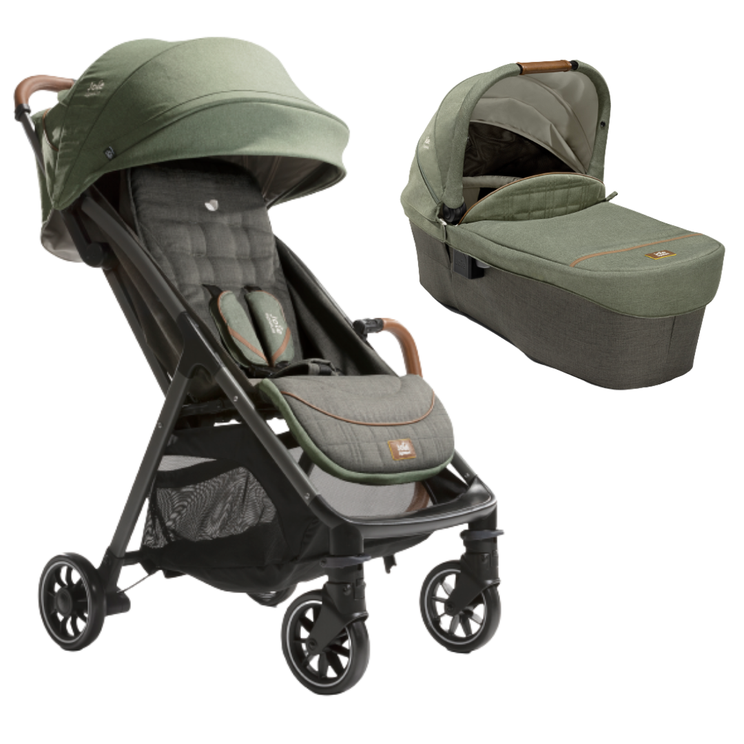 Carucior pentru copii Joie Parcel ultracompact 2 in 1, nastere - 22 kg, Signature Pine (Carucior Parcel Pine + Landou Ramble XL Pine)