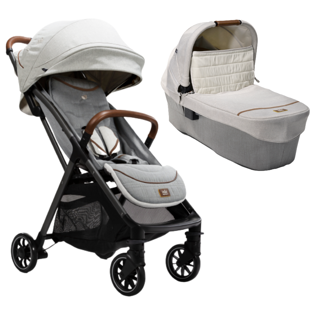 Carucior pentru copii Joie Parcel ultracompact 2 in 1, nastere - 22 kg, Signature Oyster (Carucior Parcel Oyster + Landou Ramble XL Oyster)