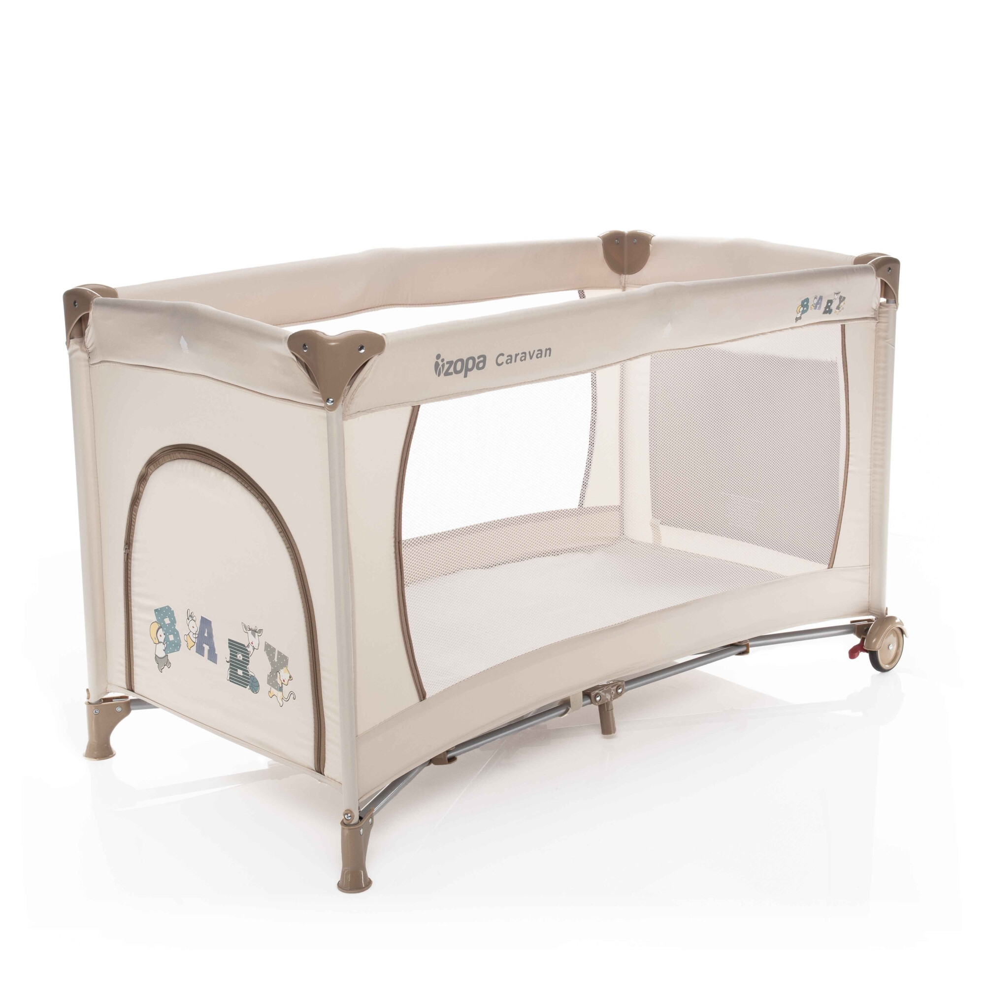 Patut pliabil cu 1 nivel pentru copii ZOPA Caravan, Baby Beige