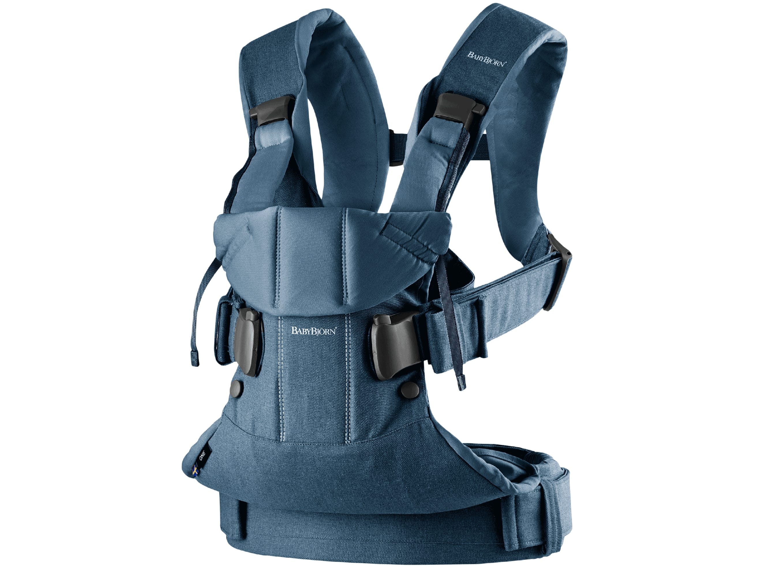 BabyBjorn - Marsupiu anatomic One, cu pozitii multiple de purtare Denim Midnight Blue, Bumbac