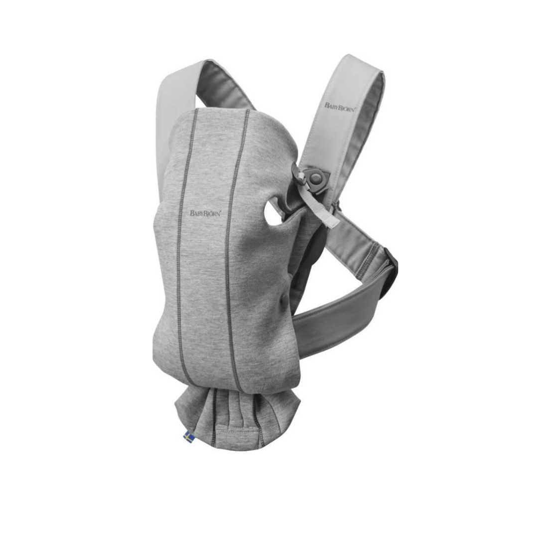 BabyBjorn - Marsupiu anatomic Mini, cu pozitii multiple de purtare – Light Grey, 3D Jersey