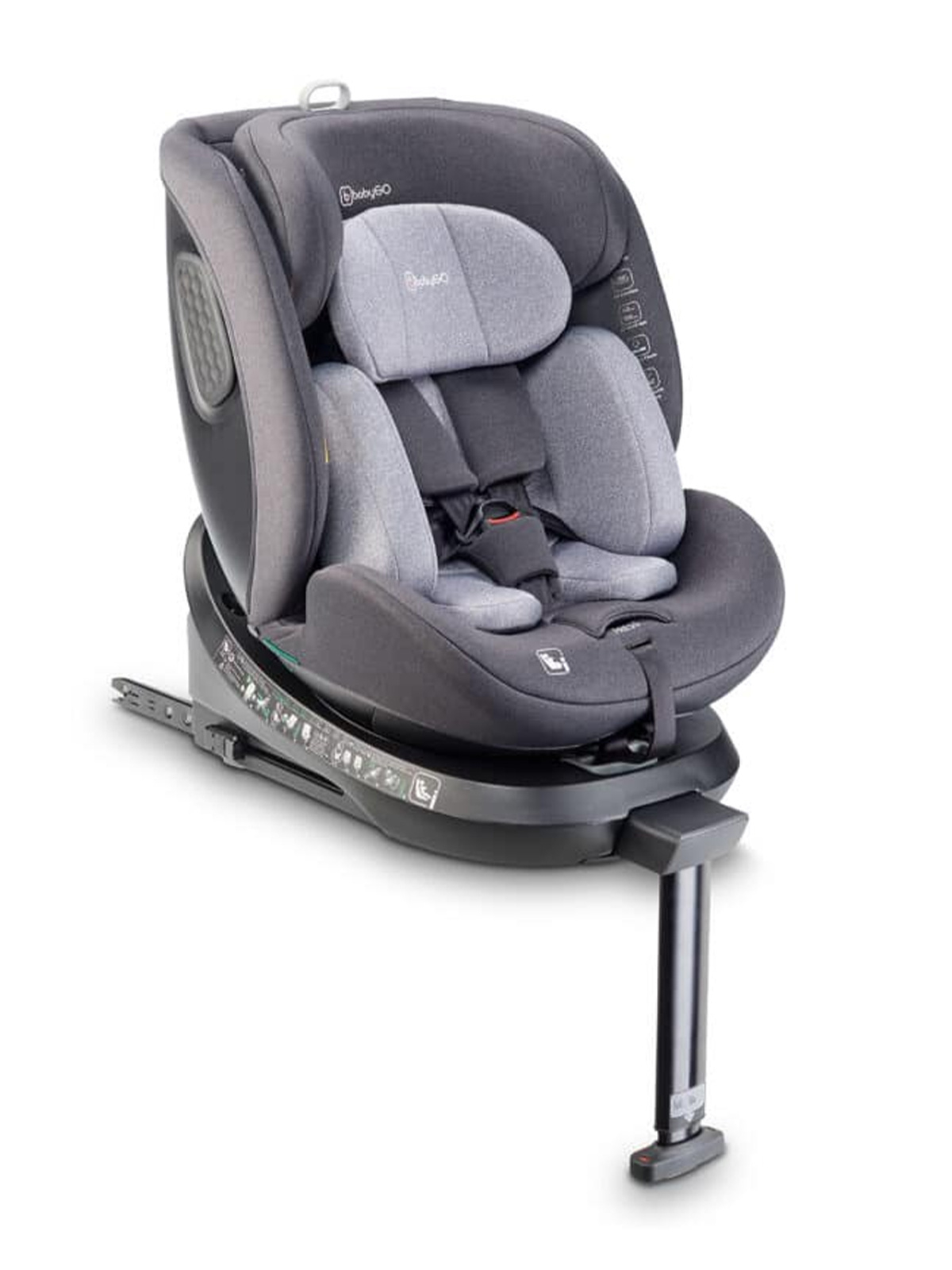 BabyGo - Scaun auto rotativ cu isofix, MOVE360 Grey, 40-150 cm, testat Suplimentar la impact lateral, frontal si din spate