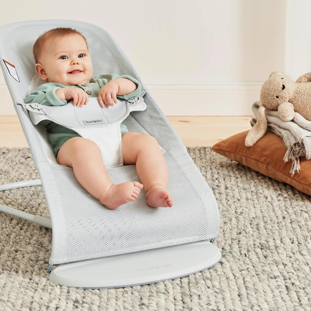 Balansoar din mesh pentru copii Baby Bjorn Balance Soft, Silver/ White