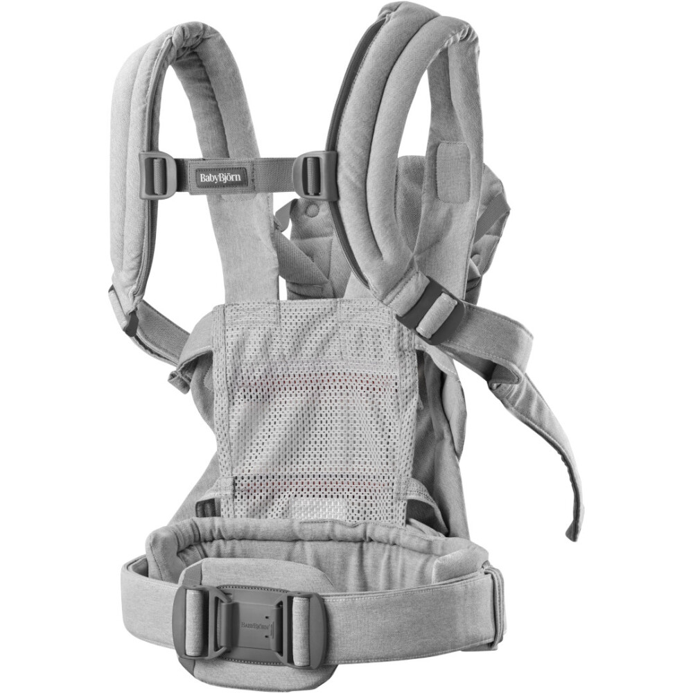 Marsupiu anatomic BabyBjorn cu multiple pozitii de purtare colectia Harmony, tesatura melange, Light Grey