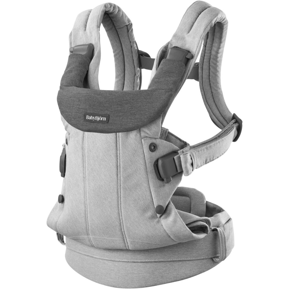 Marsupiu anatomic BabyBjorn cu multiple pozitii de purtare colectia Harmony, tesatura melange, Light Grey