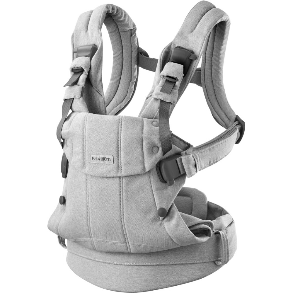 Marsupiu anatomic BabyBjorn cu multiple pozitii de purtare colectia Harmony, tesatura melange, Light Grey