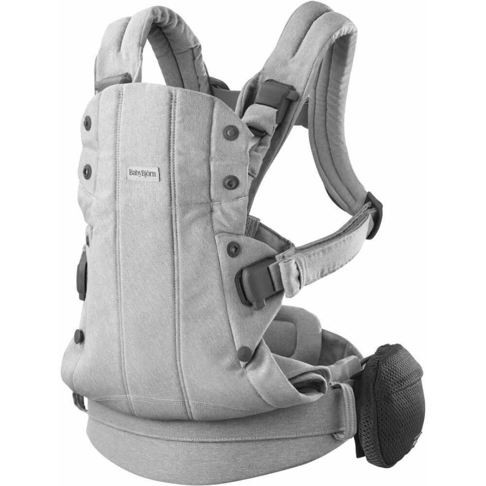 Marsupiu anatomic BabyBjorn cu multiple pozitii de purtare colectia Harmony, tesatura melange, Light Grey