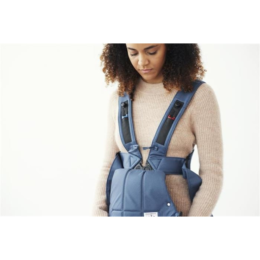 BabyBjorn - Marsupiu anatomic Mini, cu pozitii multiple de purtare – Vintage Indigo, Bumbac