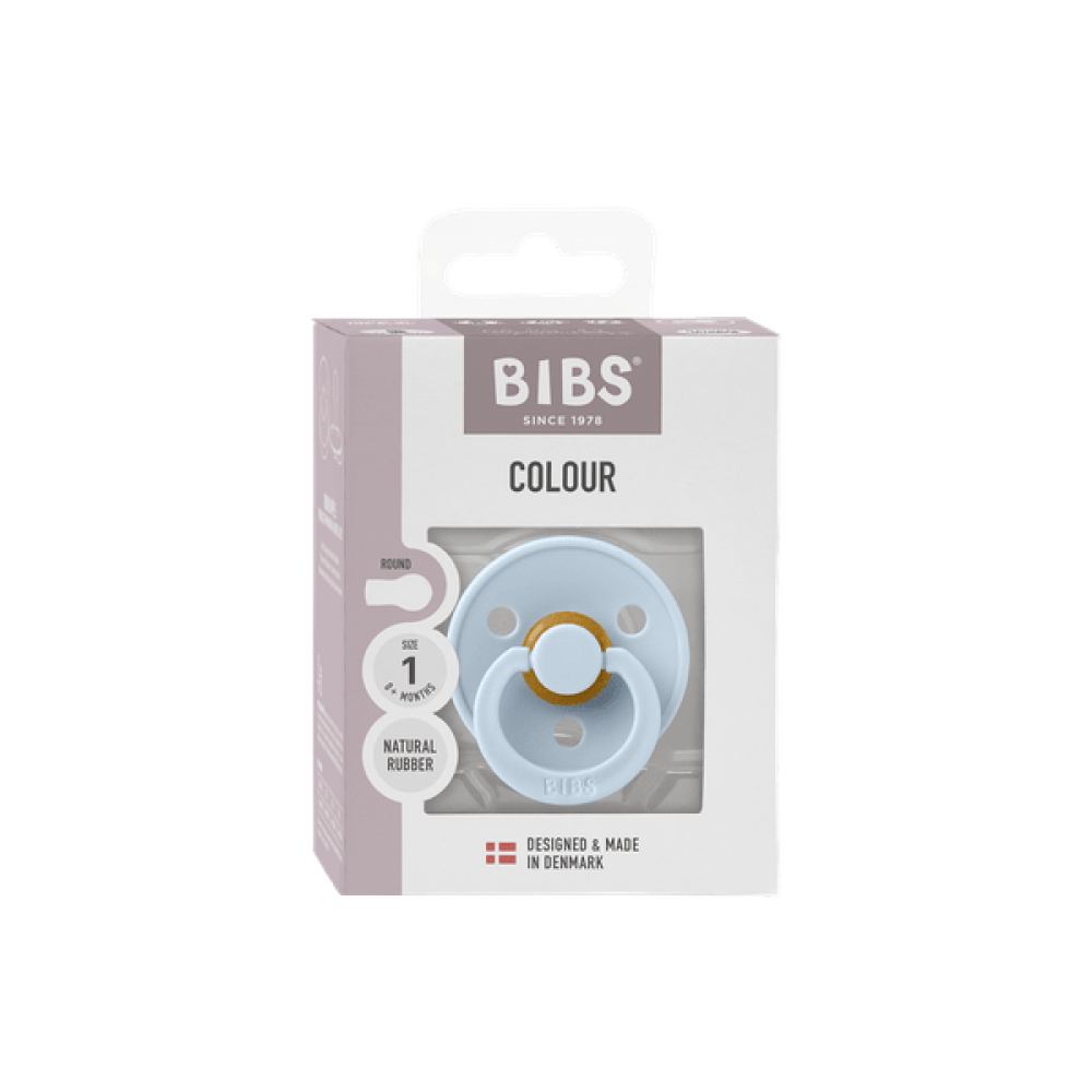 BIBS - Suzeta Colour Latex, tetina rotunda, 0+ luni, ambalaj premium