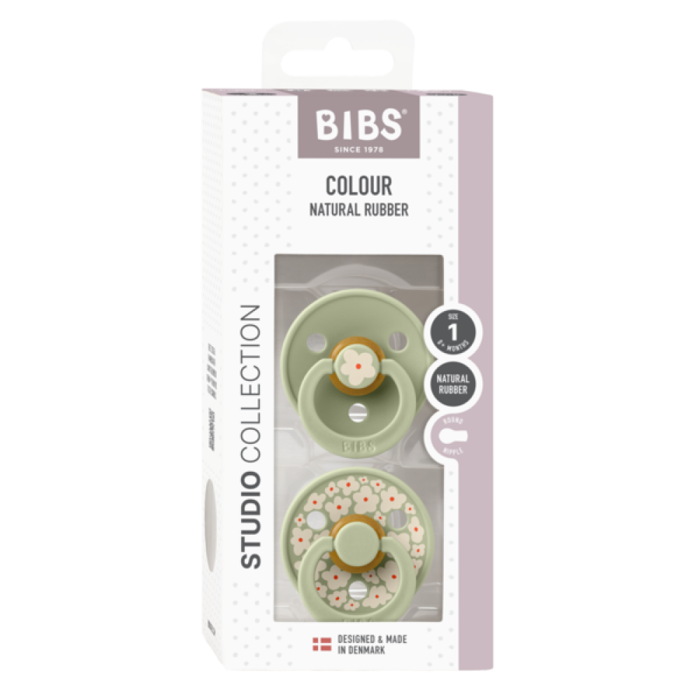 BIBS - Set 2 suzete Colour Studio Collection Flower Latex, tetina rotunda, 0 luni+