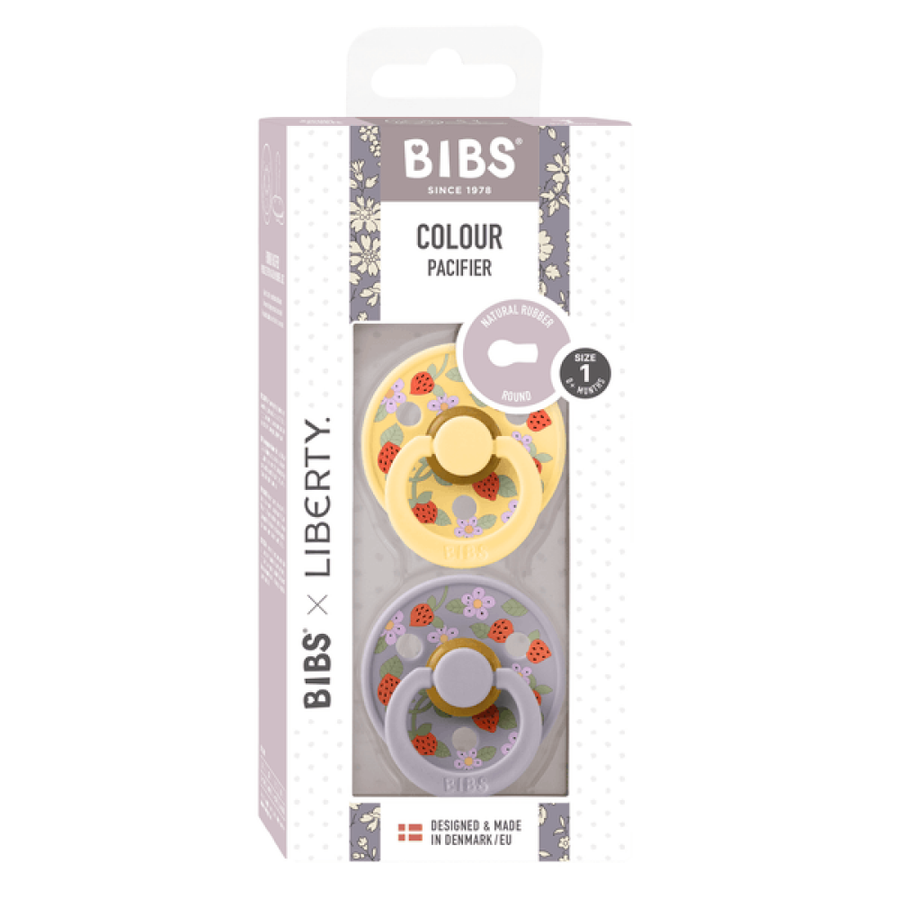 BIBS x LIBERTY - Set 2 suzete Colour Strawberries and Cream Latex, tetina rotunda, 0 luni+