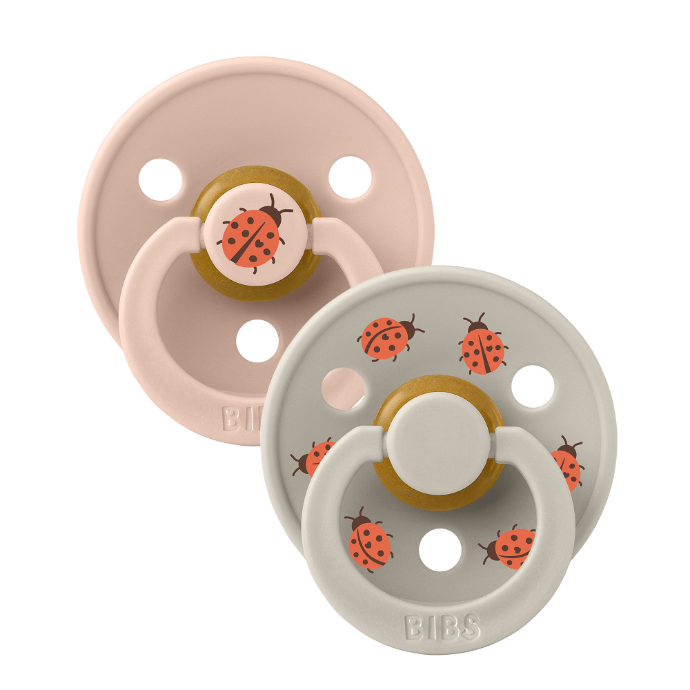 Set 2 suzete BIBS Colour Studio Collection Ladybug Latex, tetina rotunda, 0 luni+-Blush Mix