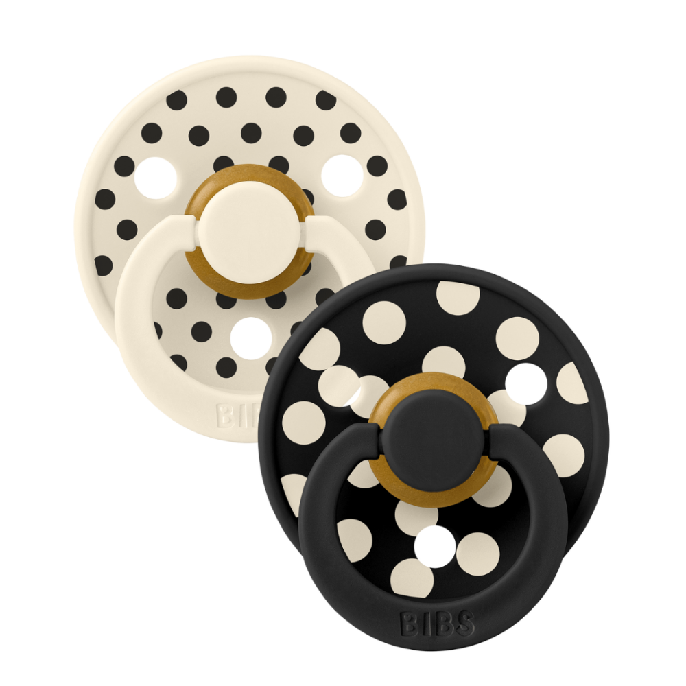 BIBS - Set 2 suzete Colour Studio Collection Polka Dots, tetina rotunda, 0 luni+