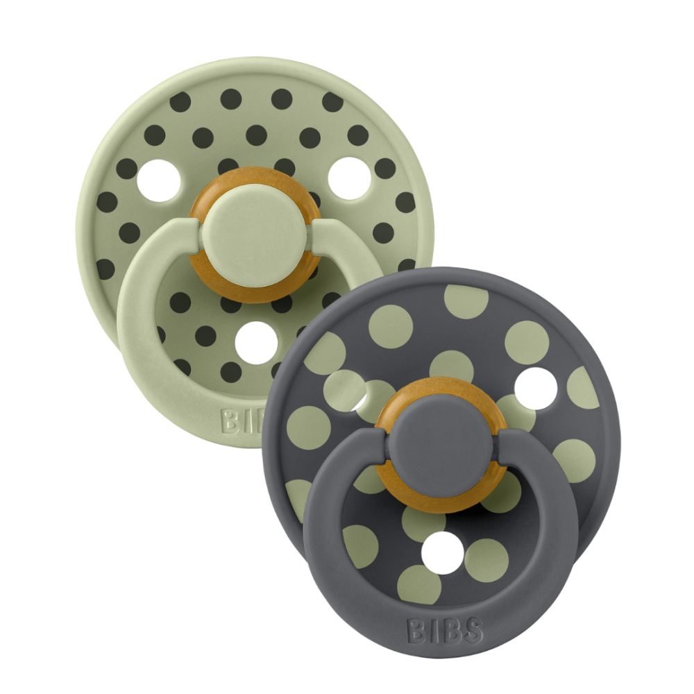 BIBS - Set 2 suzete Colour Studio Collection Polka Dots, tetina rotunda, 0 luni+