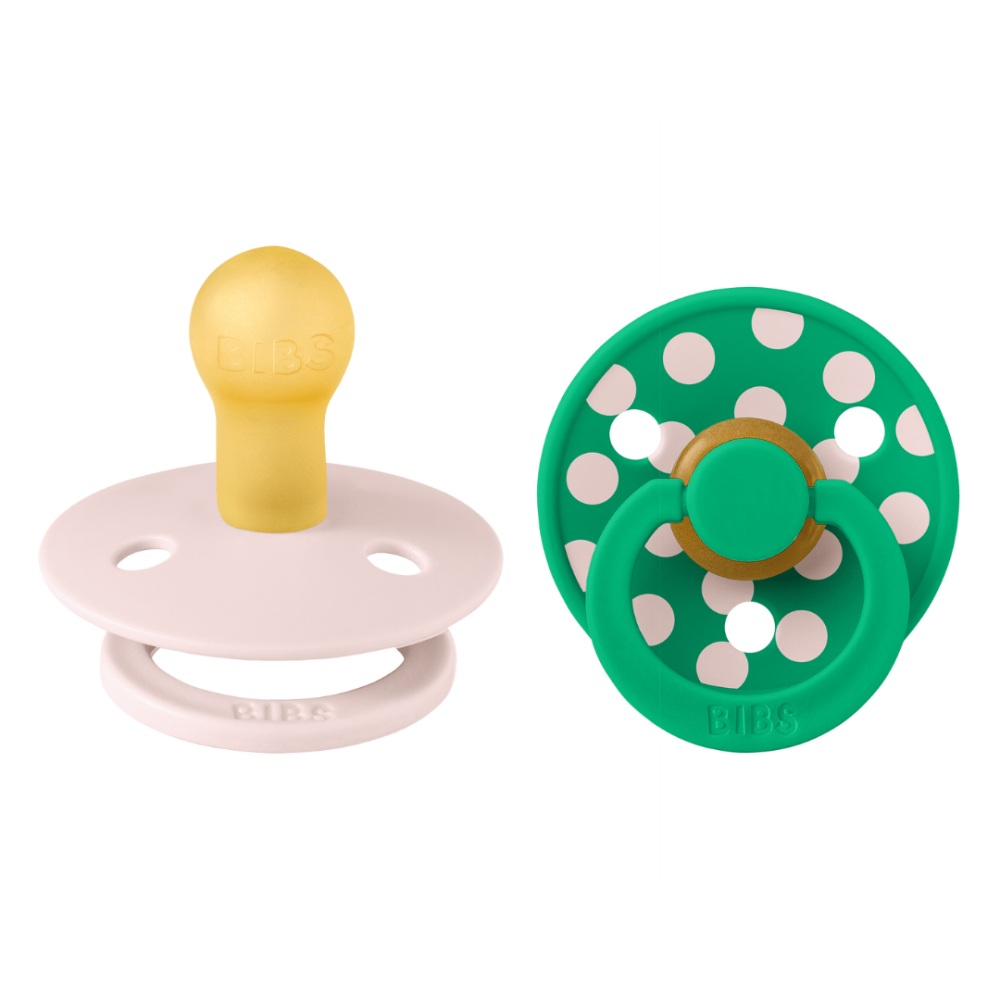 BIBS - Set 2 suzete Colour Studio Collection Polka Dots, tetina rotunda, 0 luni+