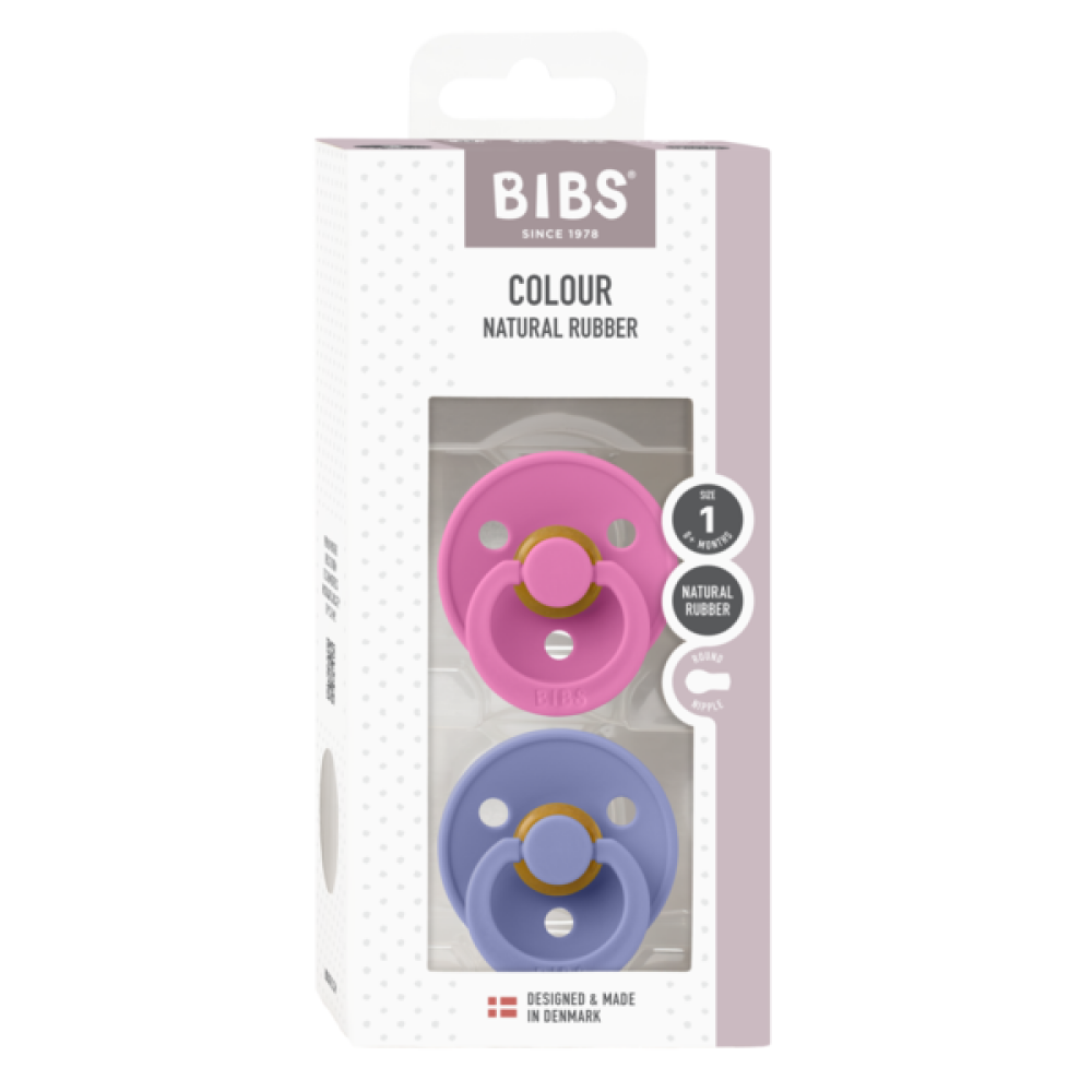 BIBS - Set 2 suzete Colour Latex, tetina rotunda, 0 luni +