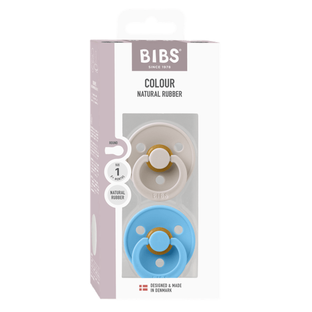 BIBS - Set 2 suzete Colour Latex, tetina rotunda, 0 luni +
