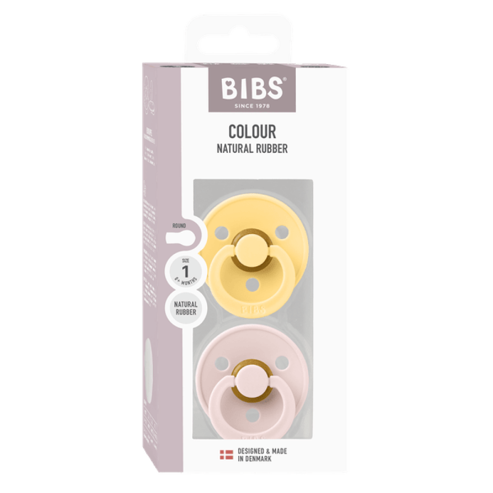 BIBS - Set 2 suzete Colour Latex, tetina rotunda, 0 luni +