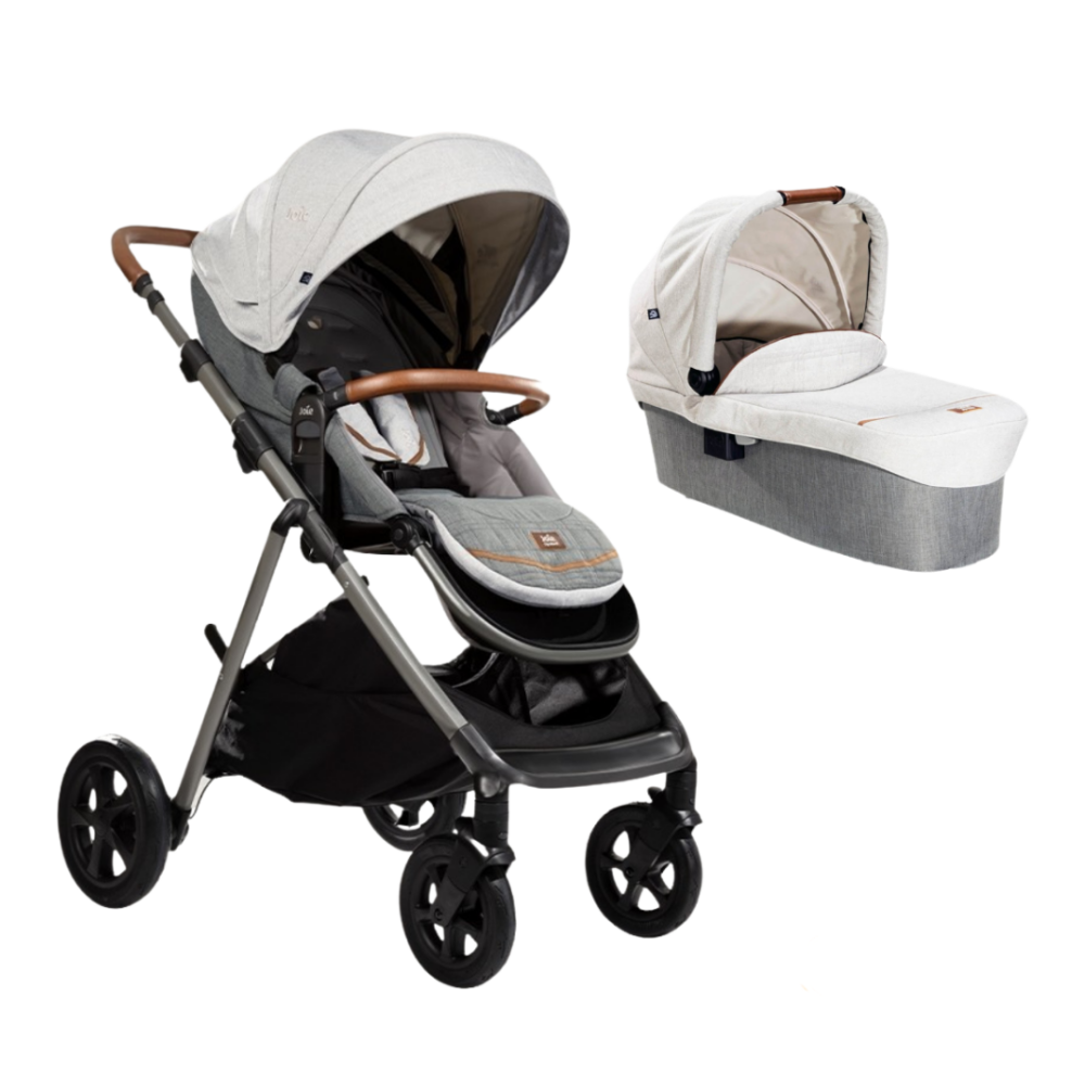 Carucior pentru copii multifunctional 3 in 1 Joie Aeria Signature Oyster + Baza Isofix (Carucior Aeria Oyster+ Landou Ramble oyster+ scoica i-level recline Oyster+ Baza Isofix Encore)
