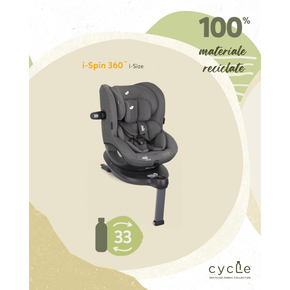 Scaun auto pentru copii Joie  i-Spin 360° Shell Gray, Colectia Cycle, nastere - 105 cm, testat ADAC si testat Suplimentar la impact lateral, frontal si din spate