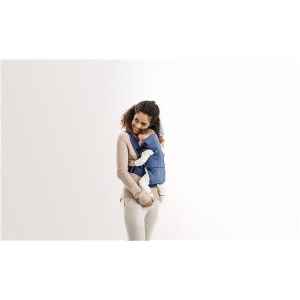 BabyBjorn - Marsupiu anatomic Mini, cu pozitii multiple de purtare – Vintage Indigo, Bumbac