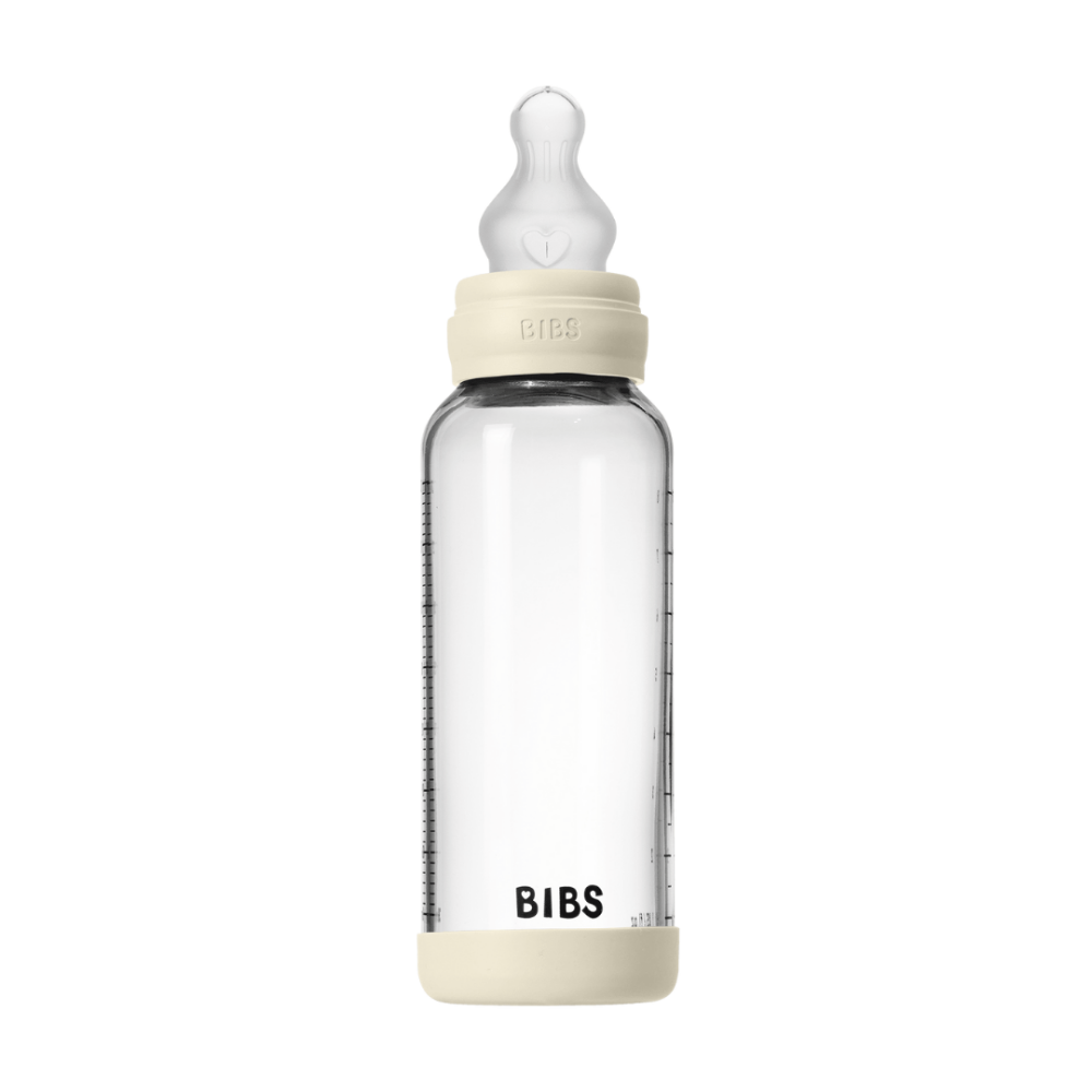Set complet biberonBIBS din sticla anticolici cu tetina din silicon, flux mediu, 240 ml, Ivory