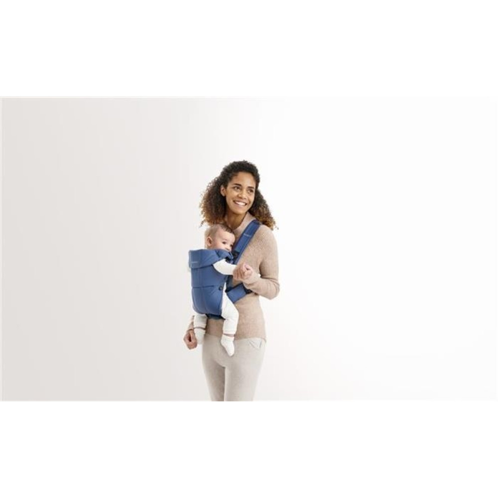 BabyBjorn - Marsupiu anatomic Mini, cu pozitii multiple de purtare – Vintage Indigo, Bumbac