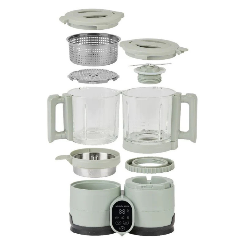 Robot multifunctional Babymoov Nutribaby Glass 4 in 1 din sticla si otel inoxidabil Celadon Green