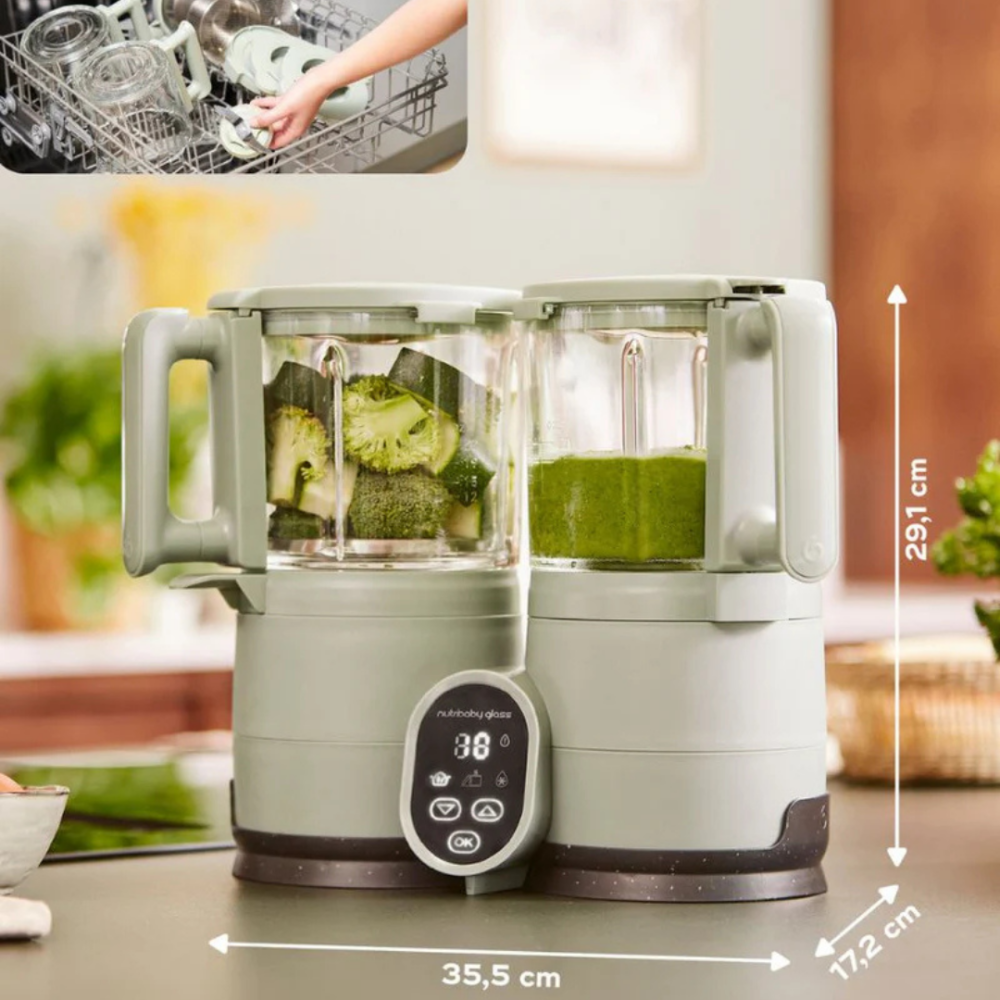 Robot multifunctional Babymoov Nutribaby Glass 4 in 1 din sticla si otel inoxidabil Celadon Green