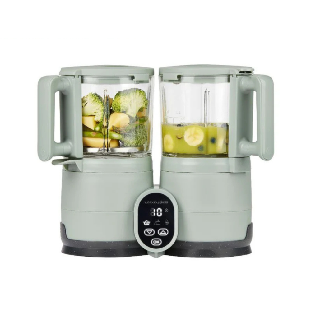 Robot multifunctional Babymoov Nutribaby Glass 4 in 1 din sticla si otel inoxidabil Celadon Green