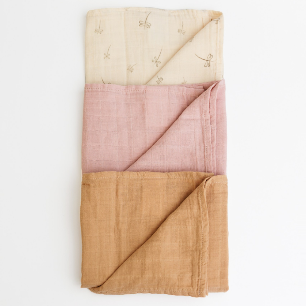 Muselina multifunctionala din bumbac 100% organic, ONINO HUG.me, Pure Bloom, x3 bucati, 60 x 60 cm, certificata GOTS