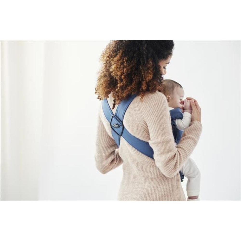 BabyBjorn - Marsupiu anatomic Mini, cu pozitii multiple de purtare – Vintage Indigo, Bumbac