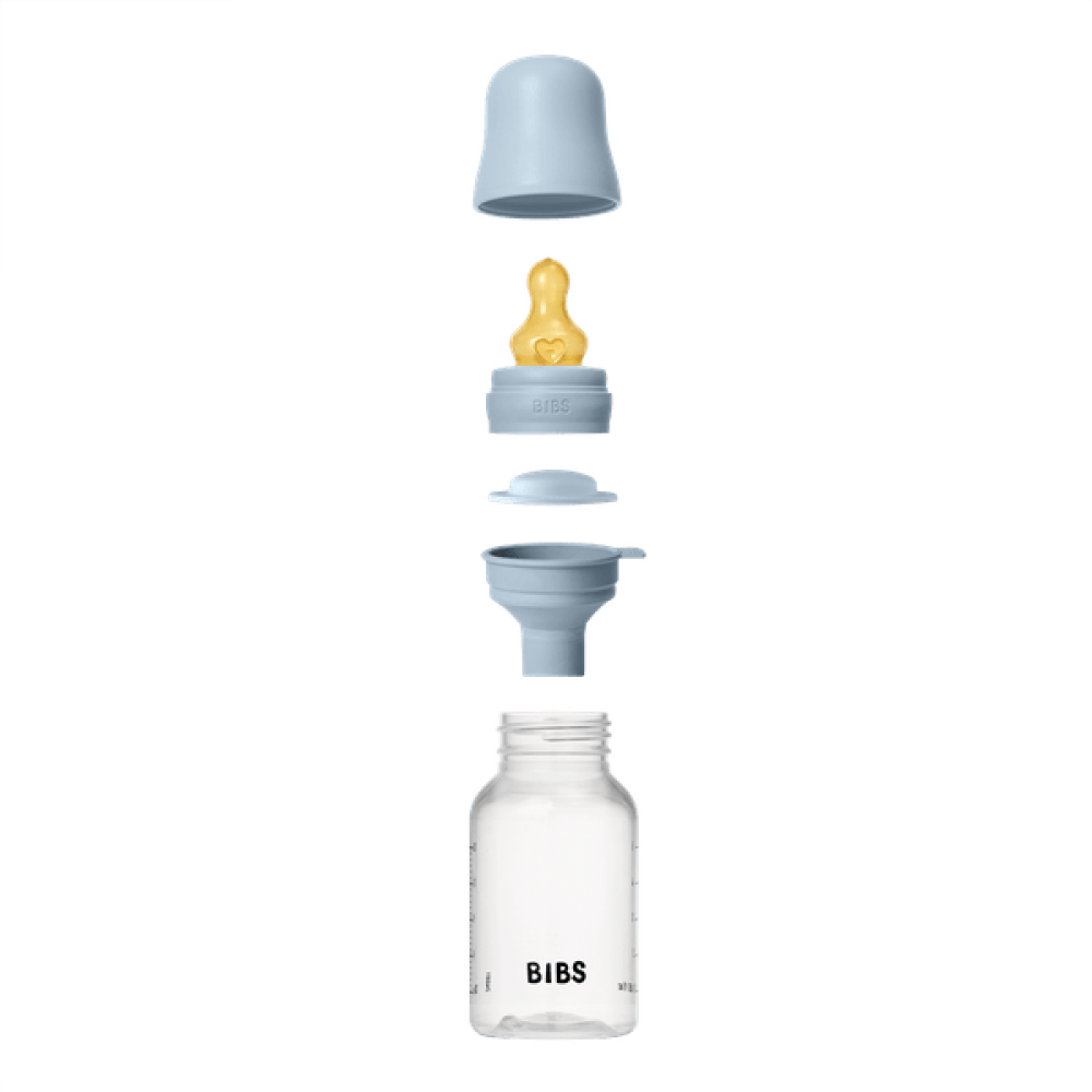 BIBS - Set complet biberon anticolici PP fara BPA, 150 ml, Latex, Baby Blue