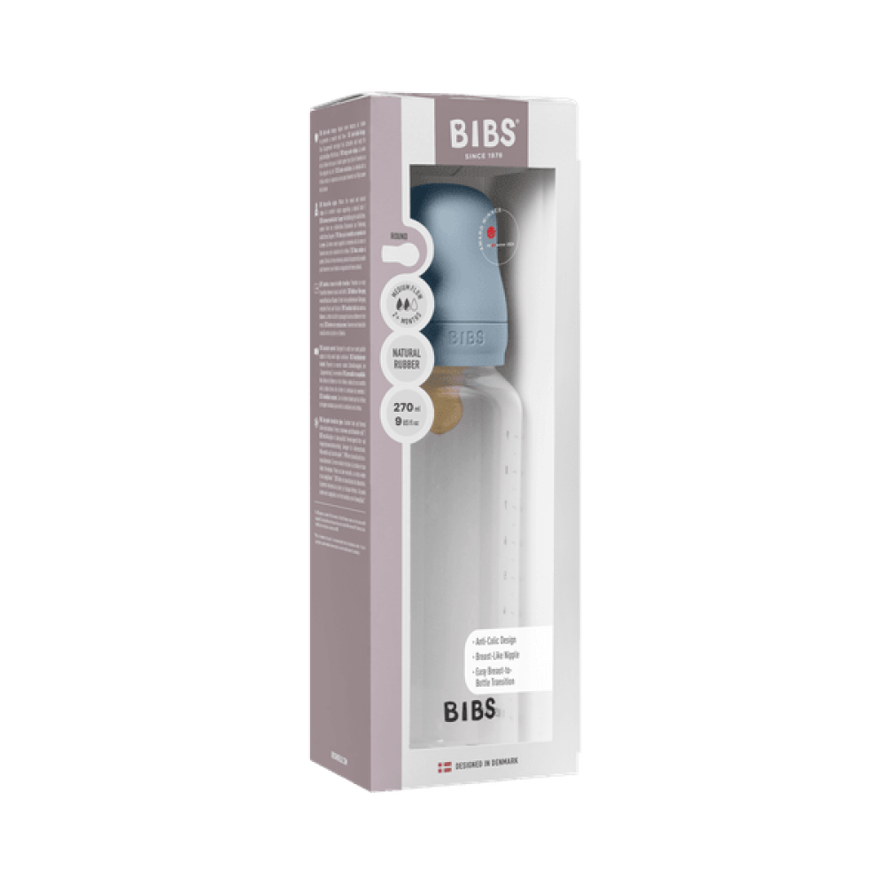 BIBS - Set complet biberon anticolici PP fara BPA, 270 ml, Latex, Baby Blue