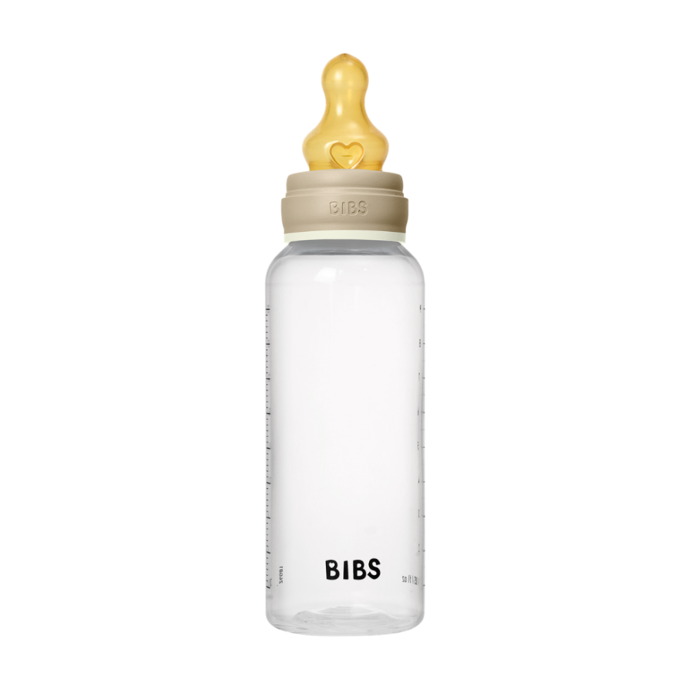 Set complet biberon BIBS fosforescent anticolici PP fara BPA, 270 ml, Latex, Vanilla Glow