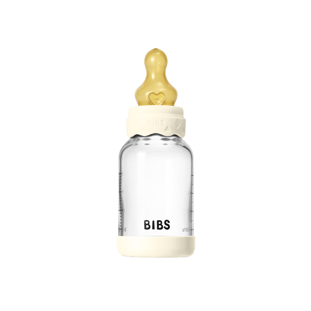 Set complet biberon BIBS Boheme din sticla anticolici cu tetina din latex, flux lent, 120 ml, Ivory