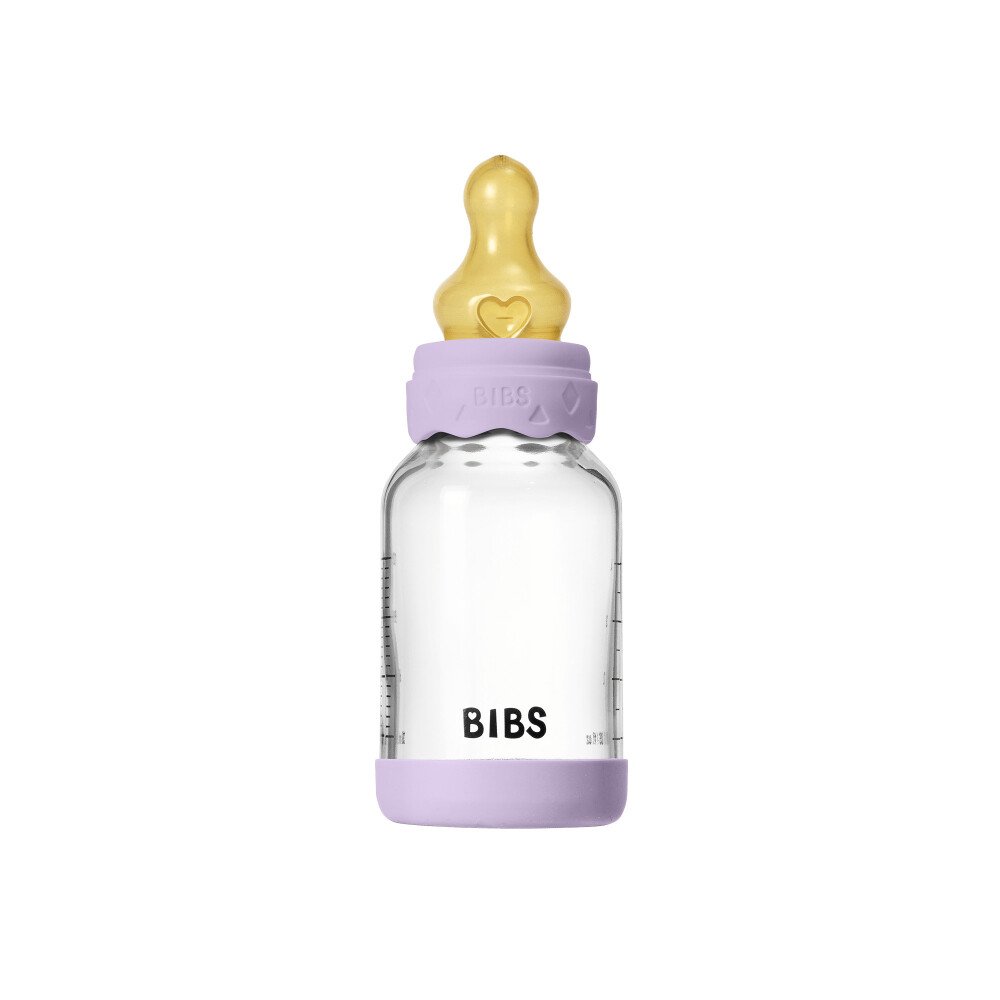 Set complet biberon BIBS Boheme din sticla anticolici cu tetina din latex, flux lent, 120 ml, Violet Sky