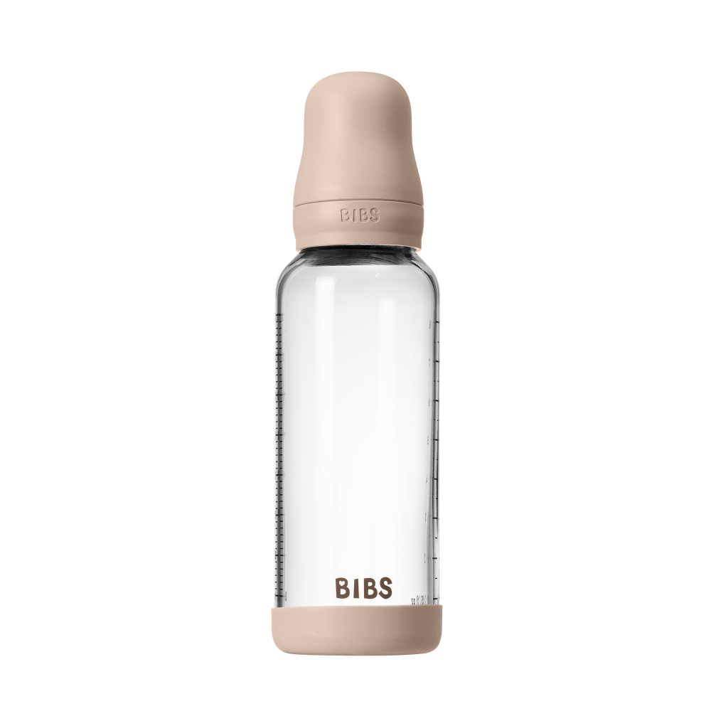 Set complet biberon BIBS din sticla anticolici cu tetina din latex, flux mediu, 240 ml, Blush