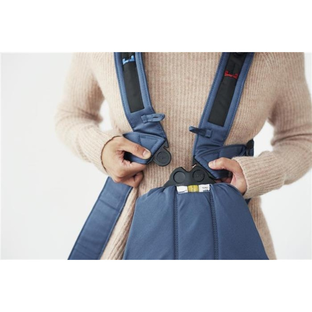 BabyBjorn - Marsupiu anatomic Mini, cu pozitii multiple de purtare – Vintage Indigo, Bumbac