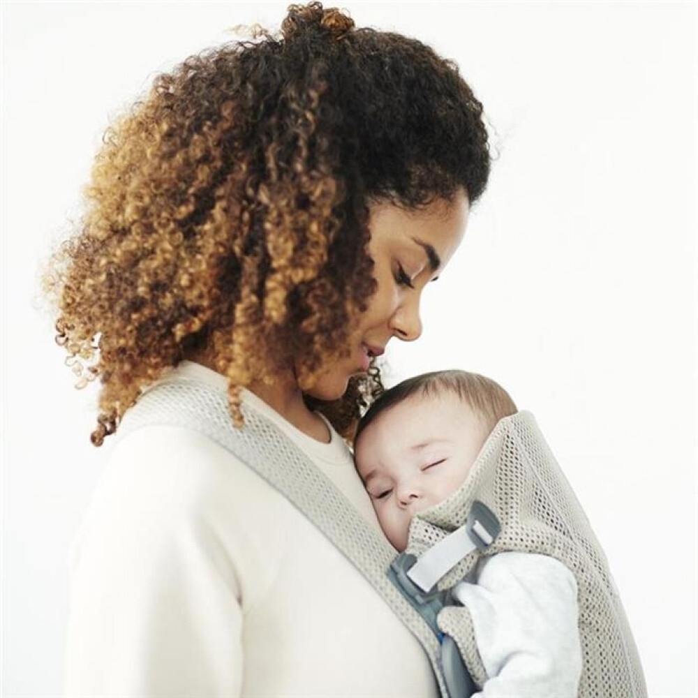 BabyBjorn - Marsupiu anatomic Mini, cu pozitii multiple de purtare – Greige, Mesh