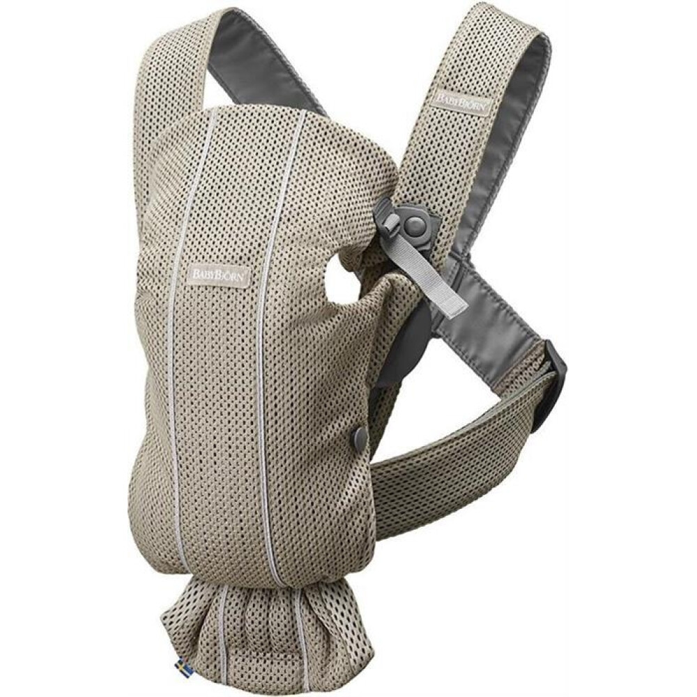 BabyBjorn - Marsupiu anatomic Mini, cu pozitii multiple de purtare – Greige, Mesh