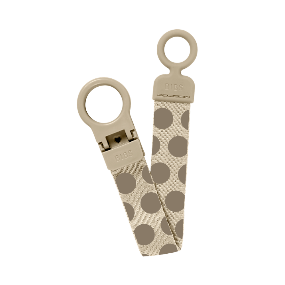 Lantisor clip Loop pentru suzeta, BIBS Studio Collection Polka Dots, Mega Vanilla Dark Oak
