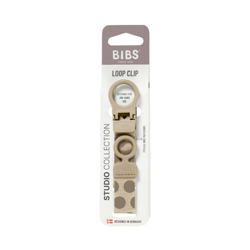Lantisor clip Loop pentru suzeta, BIBS Studio Collection Polka Dots, Mega Vanilla Dark Oak