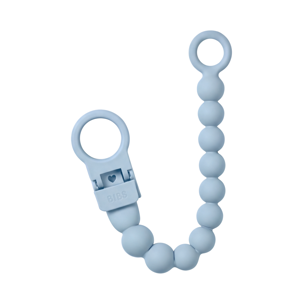 Clip pentru suzeta BIBS Beaded, cu margele din silicon Baby Blue