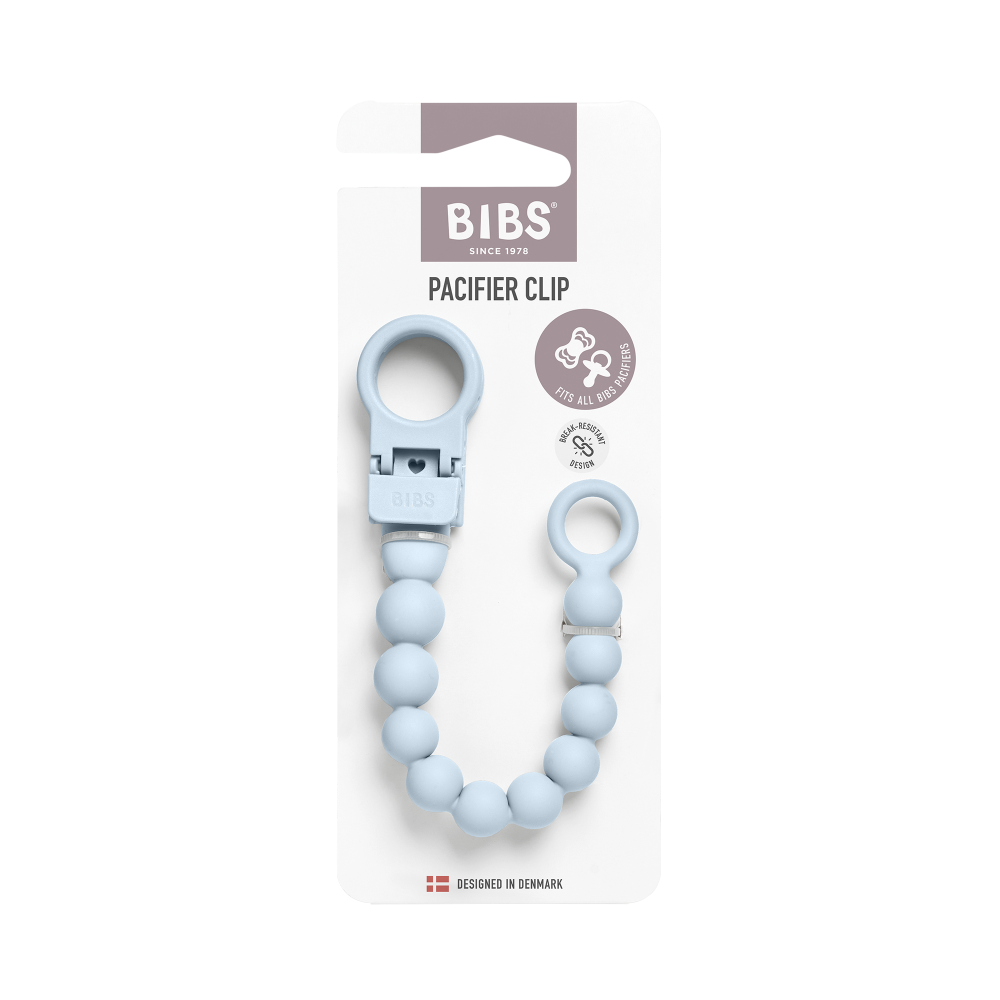 Clip pentru suzeta BIBS Beaded, cu margele din silicon Baby Blue