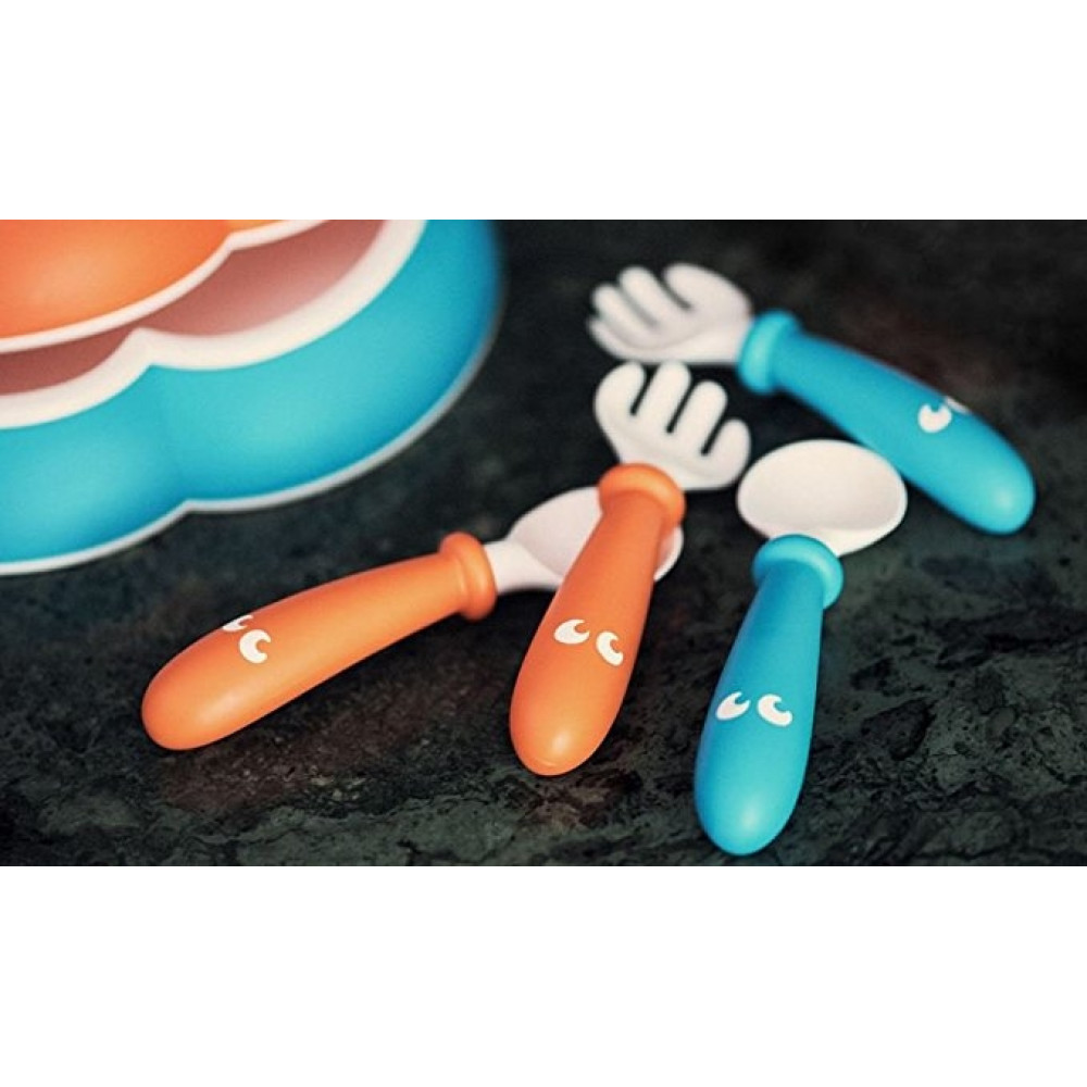BabyBjorn – Set Lingurite si Furculite pentru bebelusi (4 bucati), Orange/Turquoise